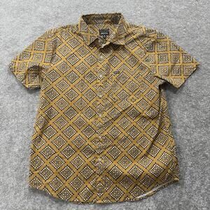 Brixton Shirt Mens Medium Yellow Geometric Charter Button Up Short Sleeve Brown